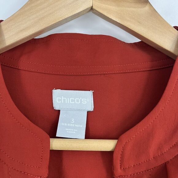 Chicos Shirt Size 3 Womens16/18 Red Button Up Epaulette Shoulder Flap Blouse Top - Picture 3 of 8